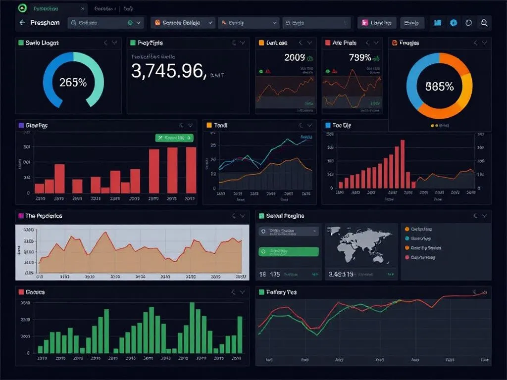 Detailed financial dashboard display with predictive analytics, showcasing enhanced decision-making capabilities through real-time data and integration, high quality, professional style Detailed financial dashboard display with predictive analytics, showcasing enhanced decision-making capabilities through real-time data and integration, high quality, professional style