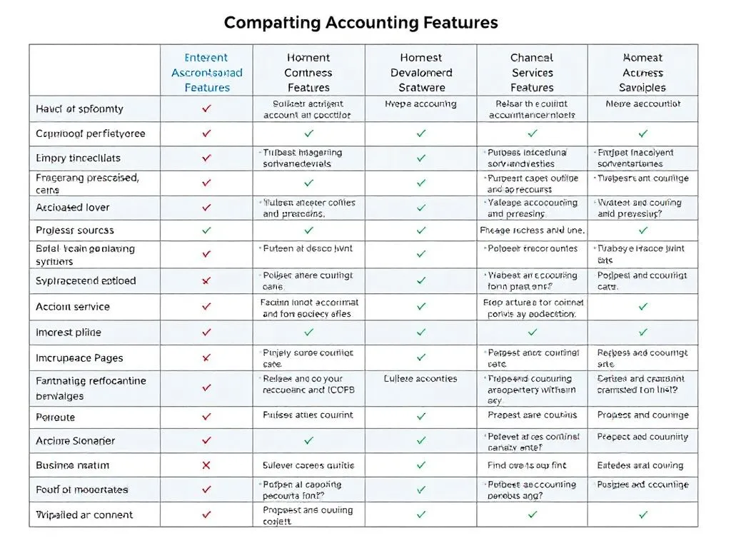 Comparison of various accounting software features in a table format, financial analysis, detailed, organized, digital interface, modern design