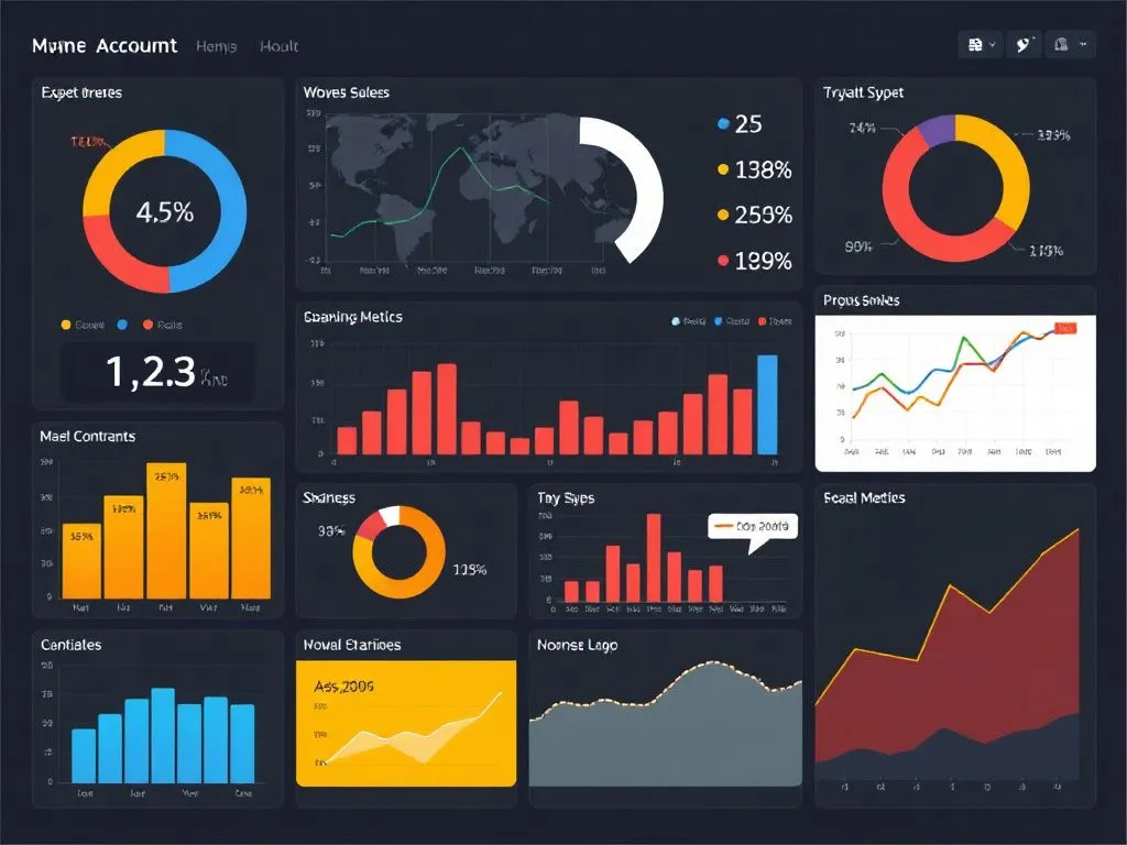 Professional looking accounting dashboard with various financial metrics and charts, high quality, clear and modern design