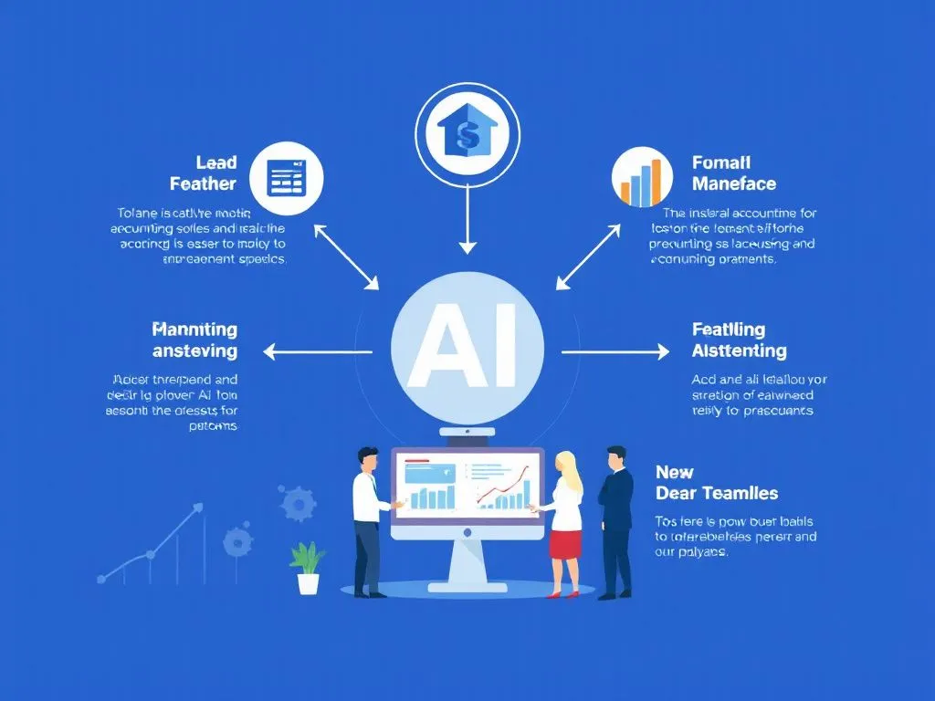 Visual representation of strategies for implementing AI in accounting systems, incorporating planning and teamwork, high-quality, modern aesthetic