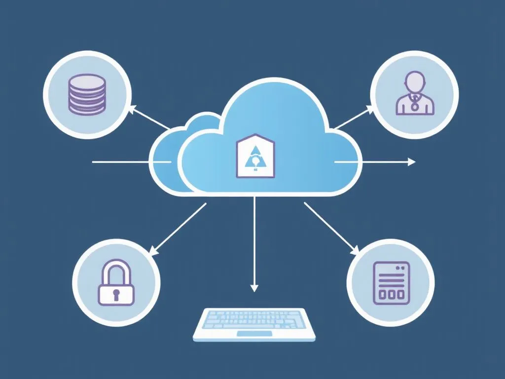 Visualization of cloud computing integration with AI in accounting, depicting secure and efficient data management in a futuristic style