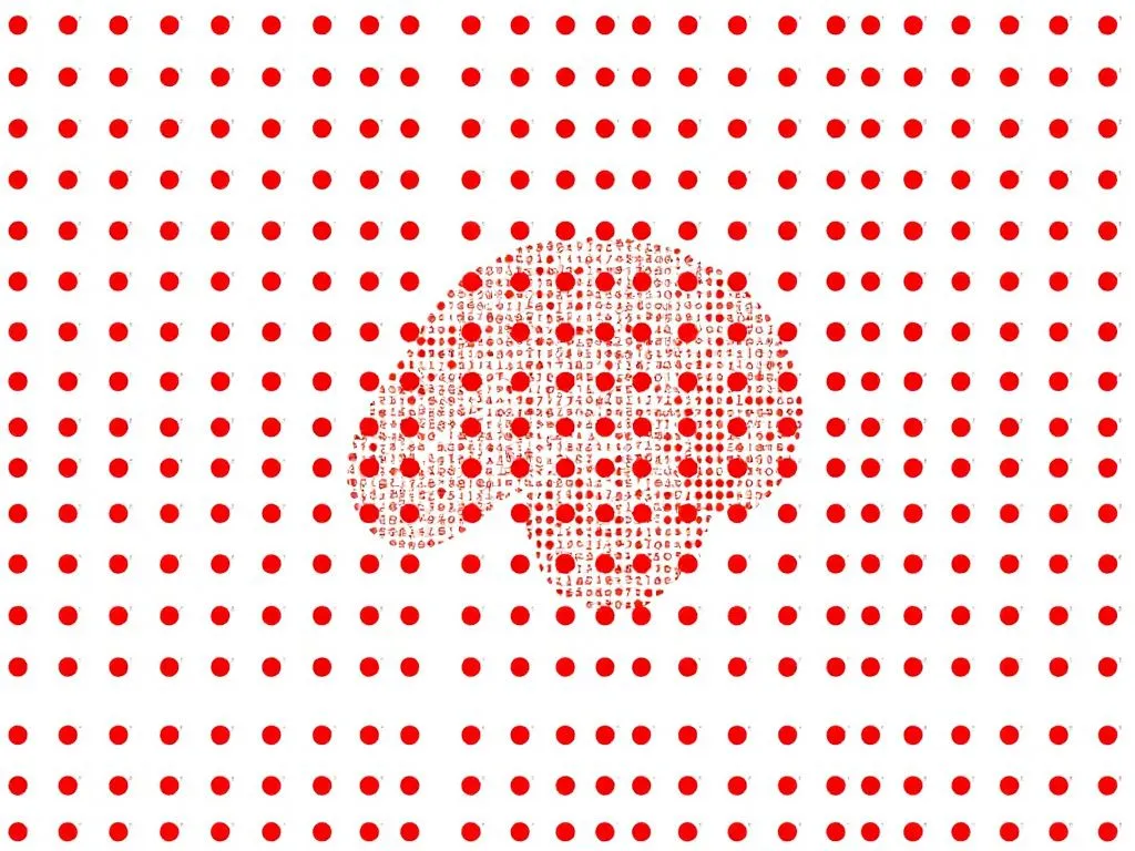 Fraud detection using AI, grid of red dots revealing unusual pattern on white background, professional style, high quality