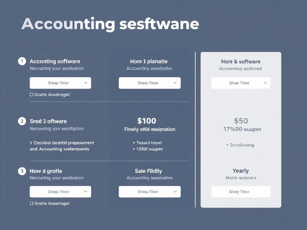 Infographic showing different subscription and pricing models for accounting software with monthly and yearly plans and discount options, clean and modern style