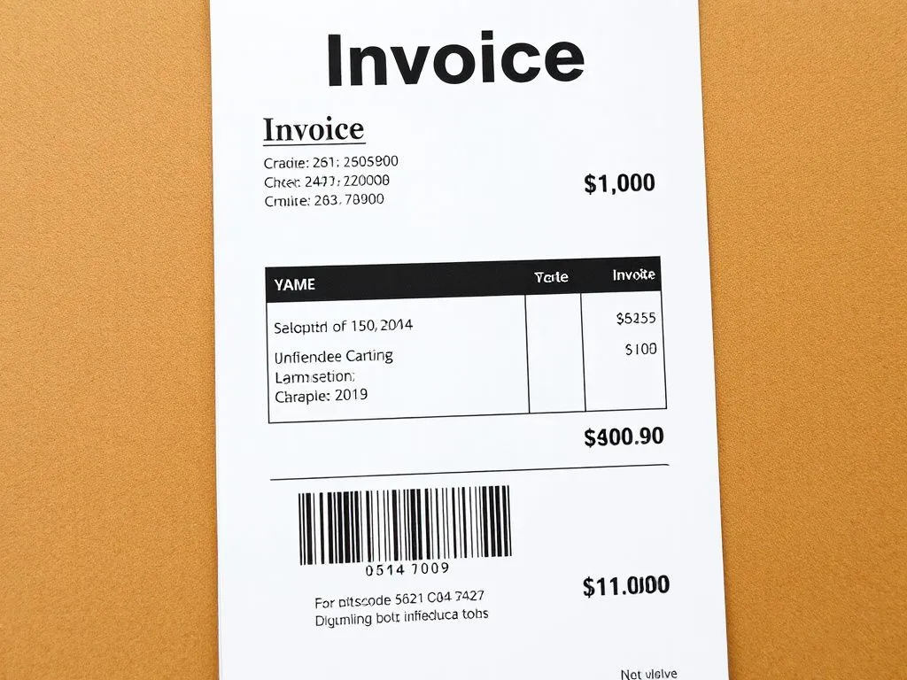 Electronic invoice with QR code and tax number, compliance with tax regulations, photorealistic