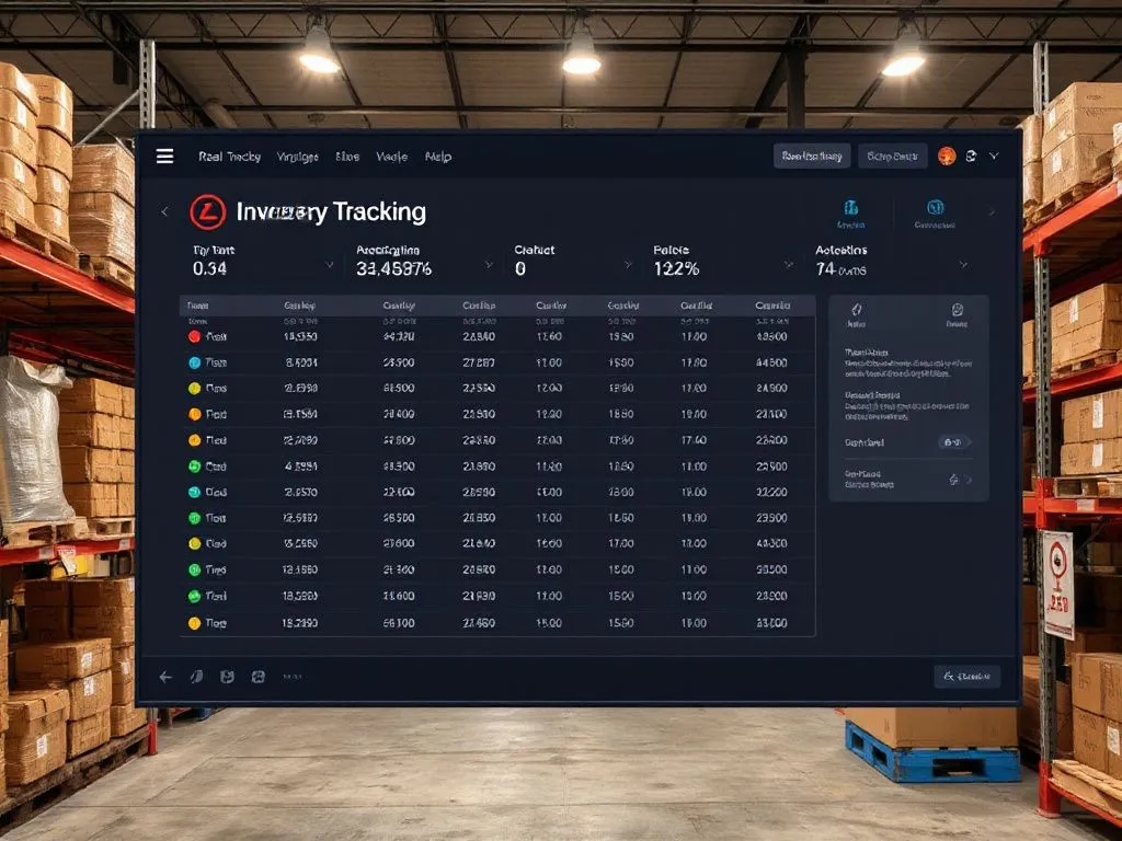 Real-time inventory tracking system screen, automated inventory management, clear display