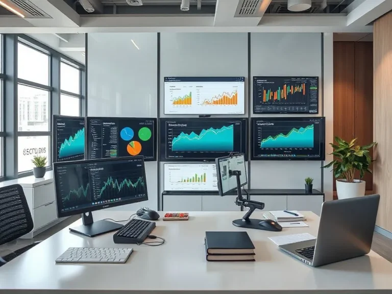 A modern business setting showcasing customized accounting systems for various industries, featuring advanced financial analytics and technology integration, photorealistic, high quality, professional lighting