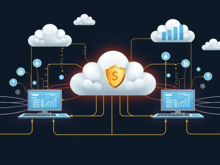 Highly detailed illustration of automated cloud-based accounting systems with seamless data flow, emphasizing efficiency, security, and innovation, professional style, modern technology environment